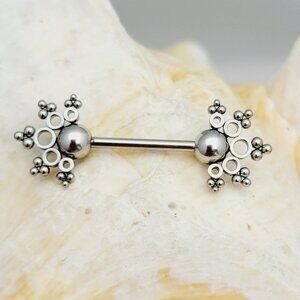 Pair NWT Decorative Ball Ends nipple bars 14G externally threaded stainless stee